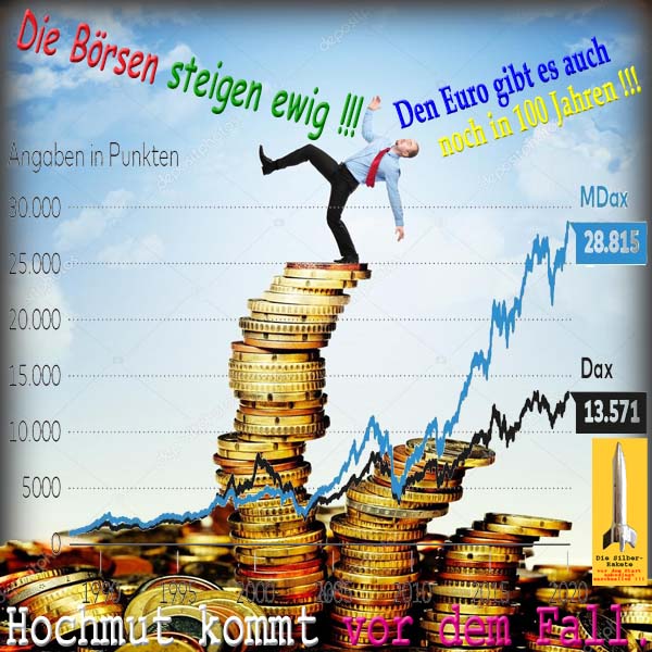 SilberRakete Boerse DAX Allzeithoch Steigt ewig Euro in 100Jahren System instabil Hochmut vor Fall