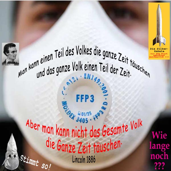 SilberRakete Gesichtsmaske Corona Zitat ALincoln 1886 Nicht gesamtes Volk ganze Zeit taeuschen