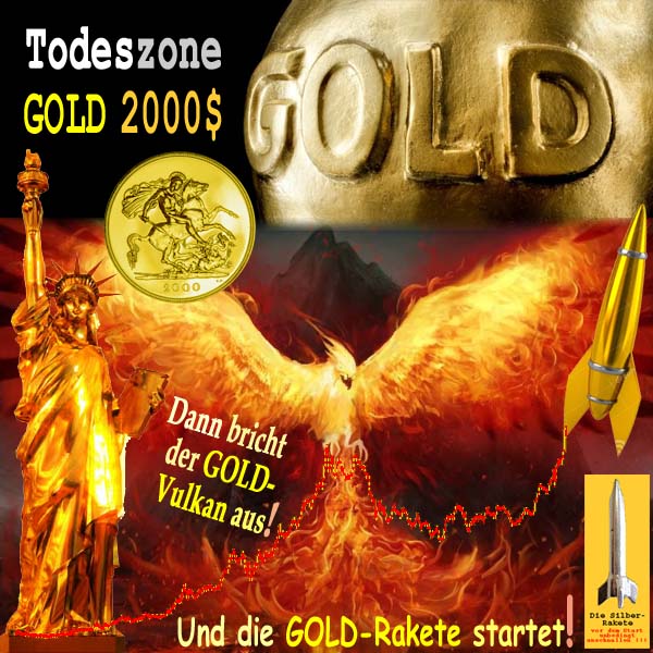 SilberRakete Todeszone GOLD 2000Dollar Feuervogel Kurs 20J Liberty Vulkan bricht aus Rakete startet