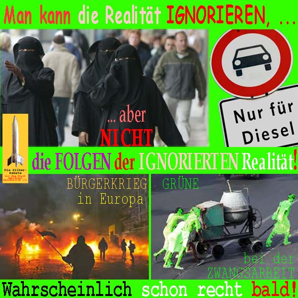 SilberRakete Realitaet ignorieren aber nicht Folgen davon Moslems Buergerkrieg Fahrverbot Zwangsarbeit Gruene