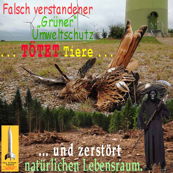 SilberRakete Windrad ToterVogel Falsch verstandener Gruener Umweltschutz toetet Tiere zerstoert Lebensraum