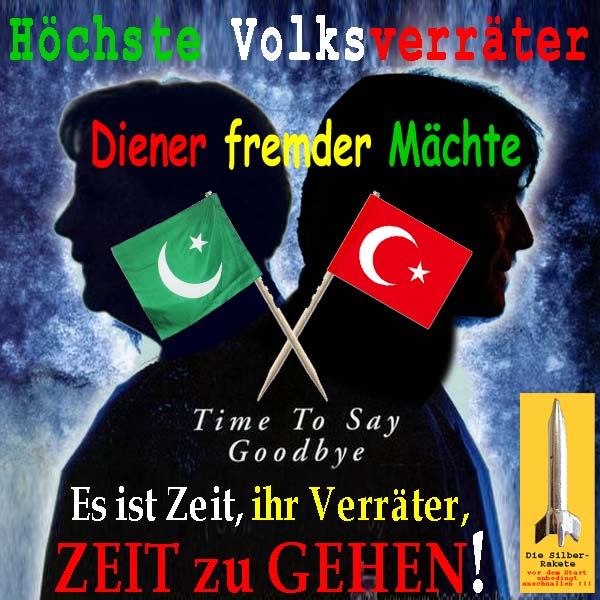 SilberRakete Merkel JLoew Volksverraeter Diener fremder Maechte Fahnen Halbmond Zeit zu gehen