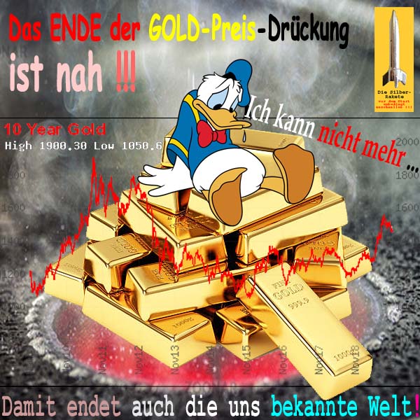 SilberRakete Ende GOLD Preis Drueckung ist nah DonaldDuck auf Barren auf Gluthitze Kurs 10Jahre